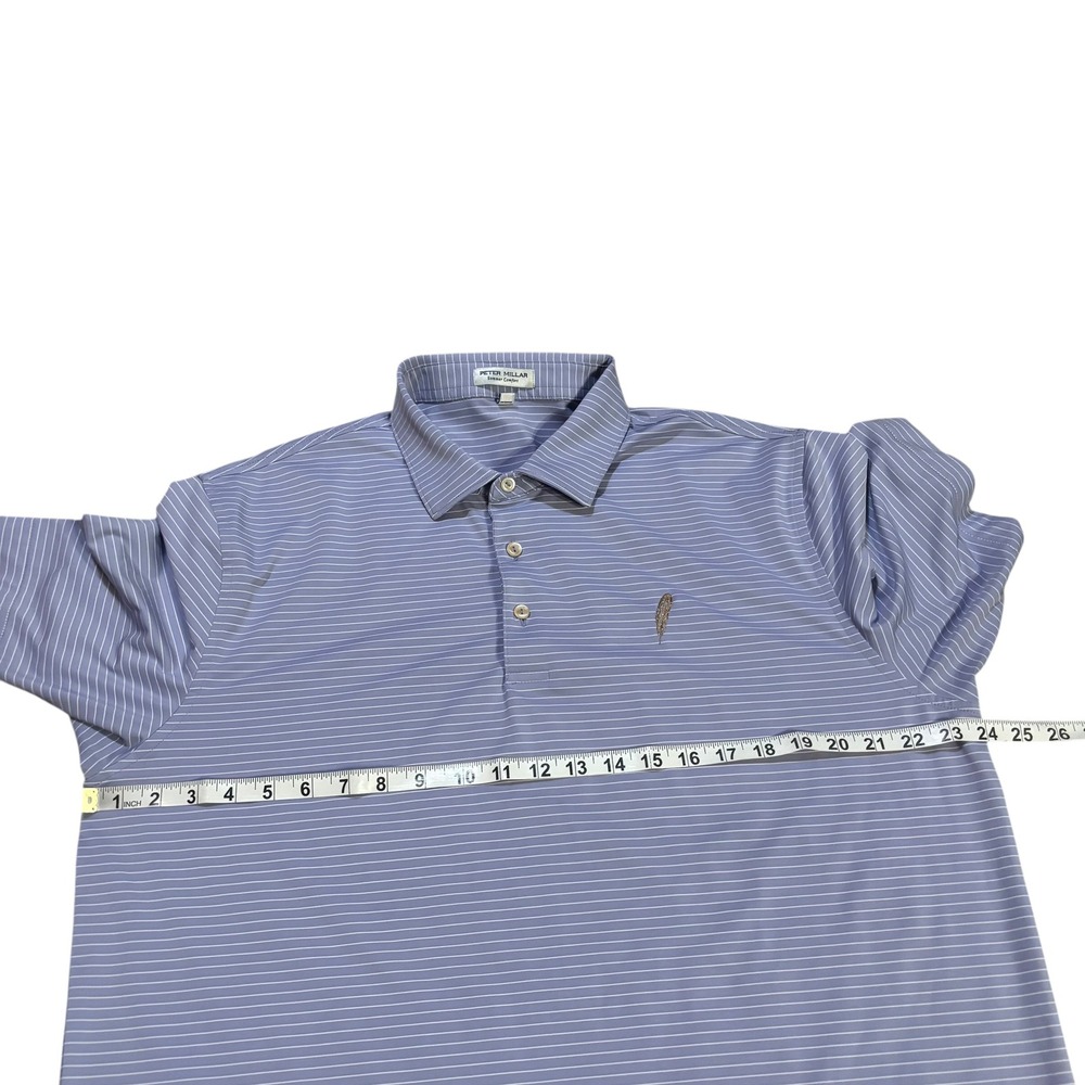 Peter Millar Summer Comfort Mens Large Purple Striped Feather Logo Golf Polo - Picture 8 of 9